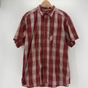 Columbia Button Up Shirt Medium Adult Red Omni Wick Plaid Short Sleeve Mens L